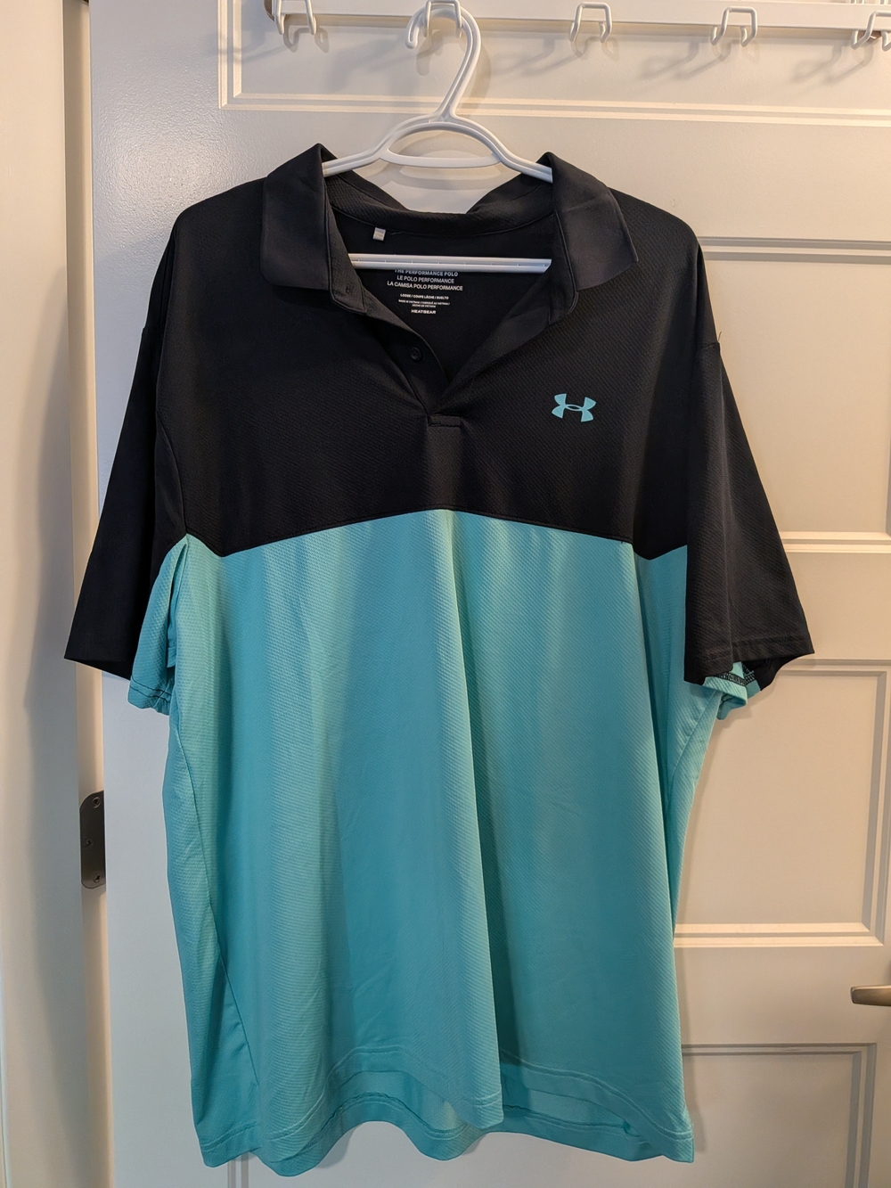 Under Armour Men's Black and Teal Blocked Golf Polo